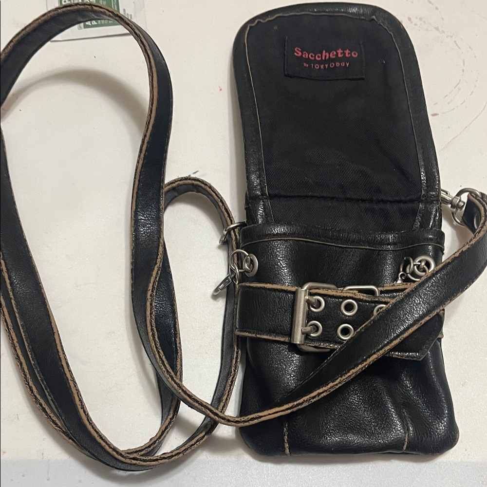 Sacchetto by TOKyObay Y2K Punk Patch Leather Crossbody Bag with Chain Detail